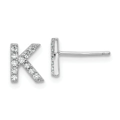 Cheryl M Sterling Silver Rhodium-plated Polished Letter K CZ Initial Post Earrings