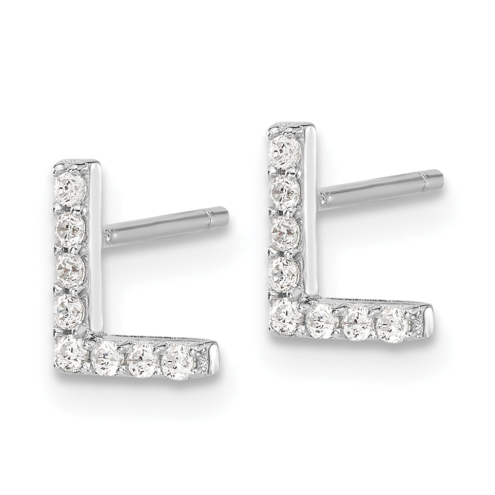 Cheryl M Sterling Silver Rhodium-plated Polished Letter L CZ Initial Post Earrings