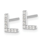 Cheryl M Sterling Silver Rhodium-plated Polished Letter L CZ Initial Post Earrings