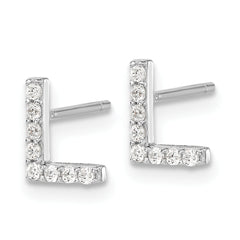Cheryl M Sterling Silver Rhodium-plated Polished Letter L CZ Initial Post Earrings