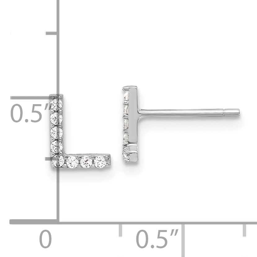 Cheryl M Sterling Silver Rhodium-plated Polished Letter L CZ Initial Post Earrings