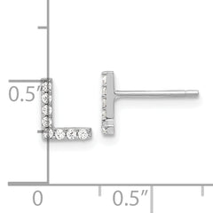 Cheryl M Sterling Silver Rhodium-plated Polished Letter L CZ Initial Post Earrings