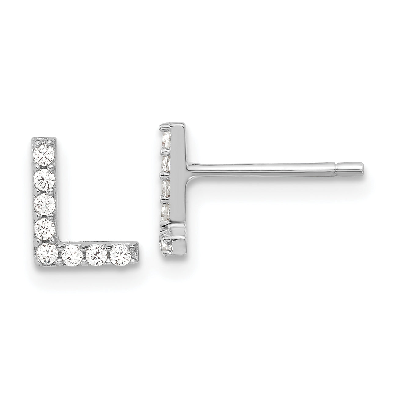 Cheryl M Sterling Silver Rhodium-plated Polished Letter L CZ Initial Post Earrings