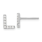 Cheryl M Sterling Silver Rhodium-plated Polished Letter L CZ Initial Post Earrings