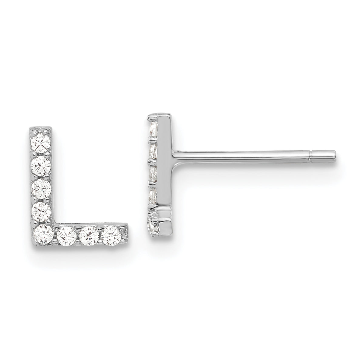 Cheryl M Sterling Silver Rhodium-plated Polished Letter L CZ Initial Post Earrings