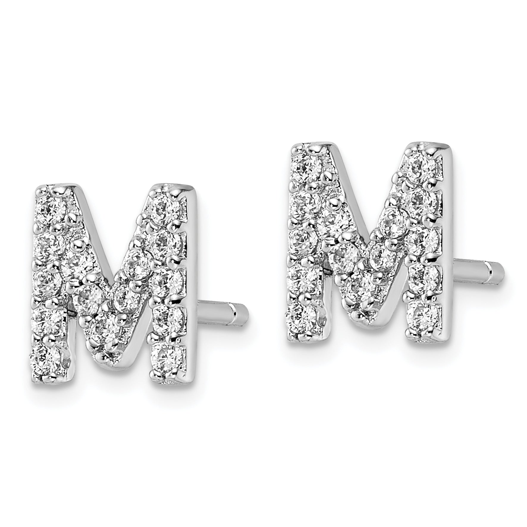 Cheryl M Sterling Silver Rhodium-plated Polished Letter M CZ Initial Post Earrings Secondary image