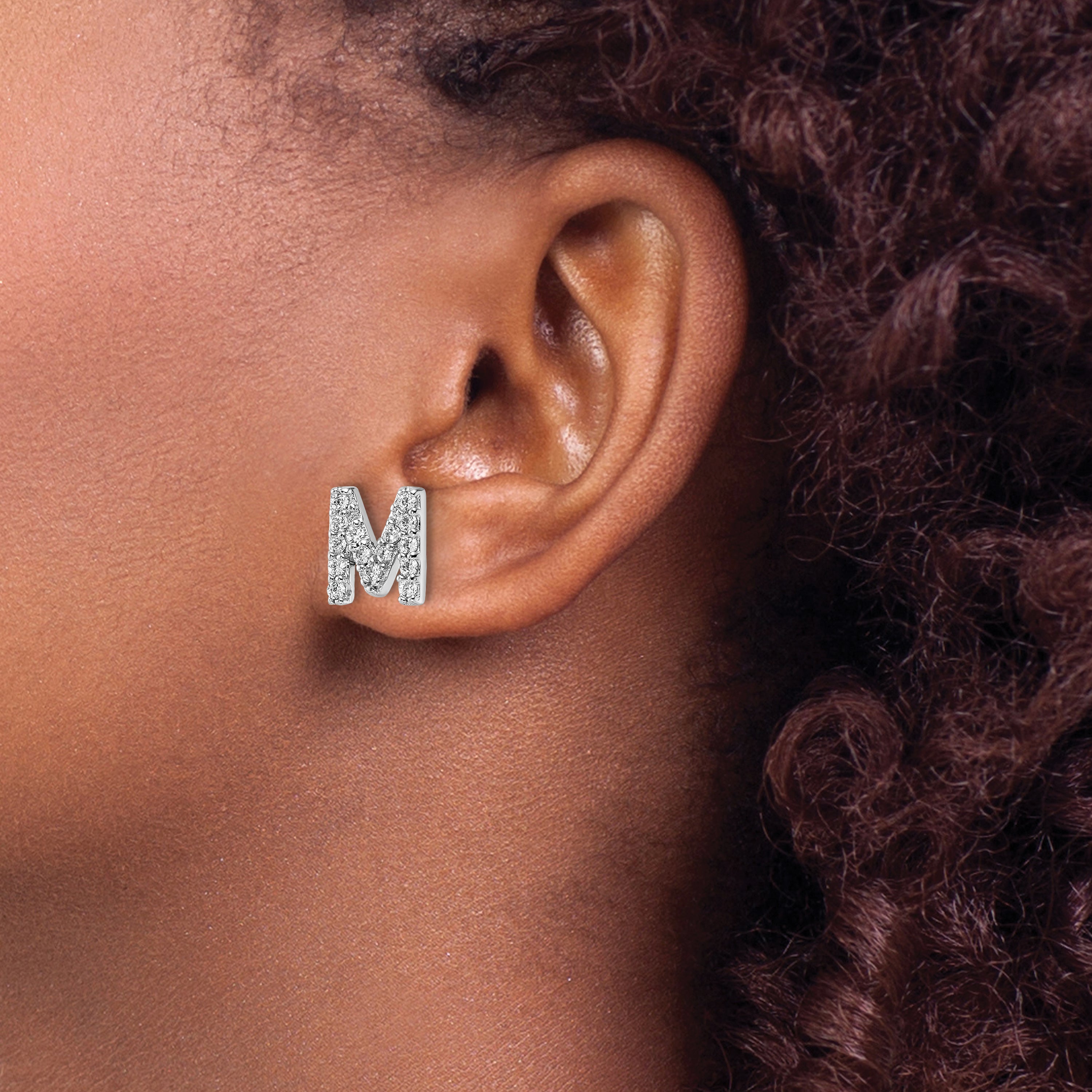 Cheryl M Sterling Silver Rhodium-plated Polished Letter M CZ Initial Post Earrings