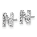 Cheryl M Sterling Silver Rhodium-plated Polished Letter N CZ Initial Post Earrings