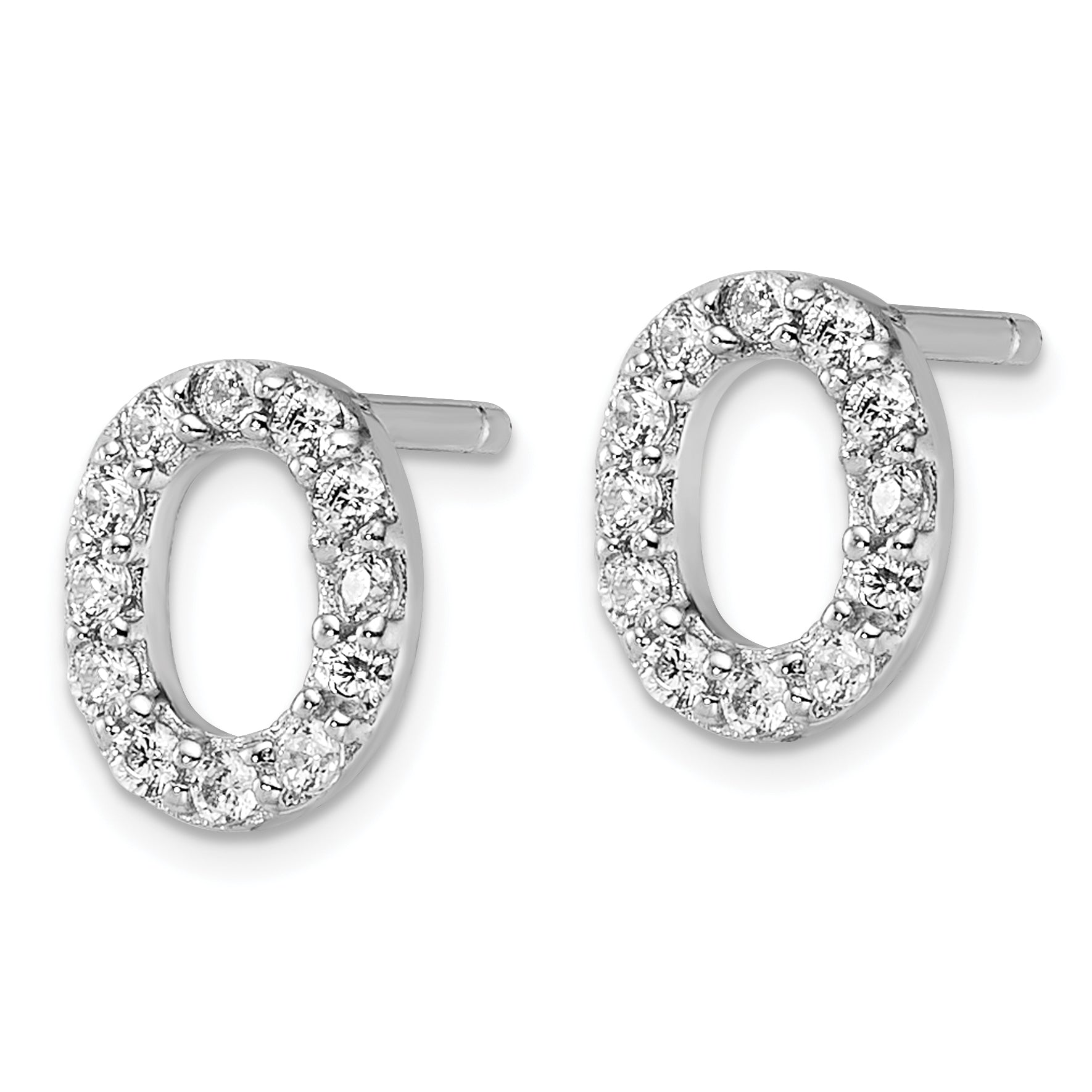 Cheryl M Sterling Silver Rhodium-plated Polished Letter O CZ Initial Post Earrings Secondary image
