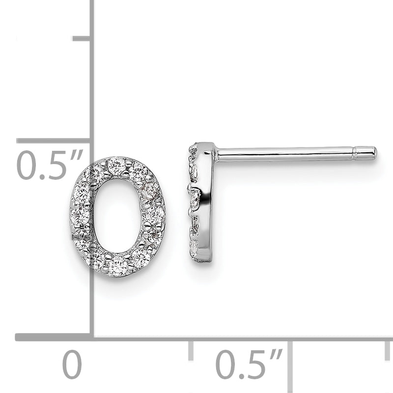 Cheryl M Sterling Silver Rhodium-plated Polished Letter O CZ Initial Post Earrings