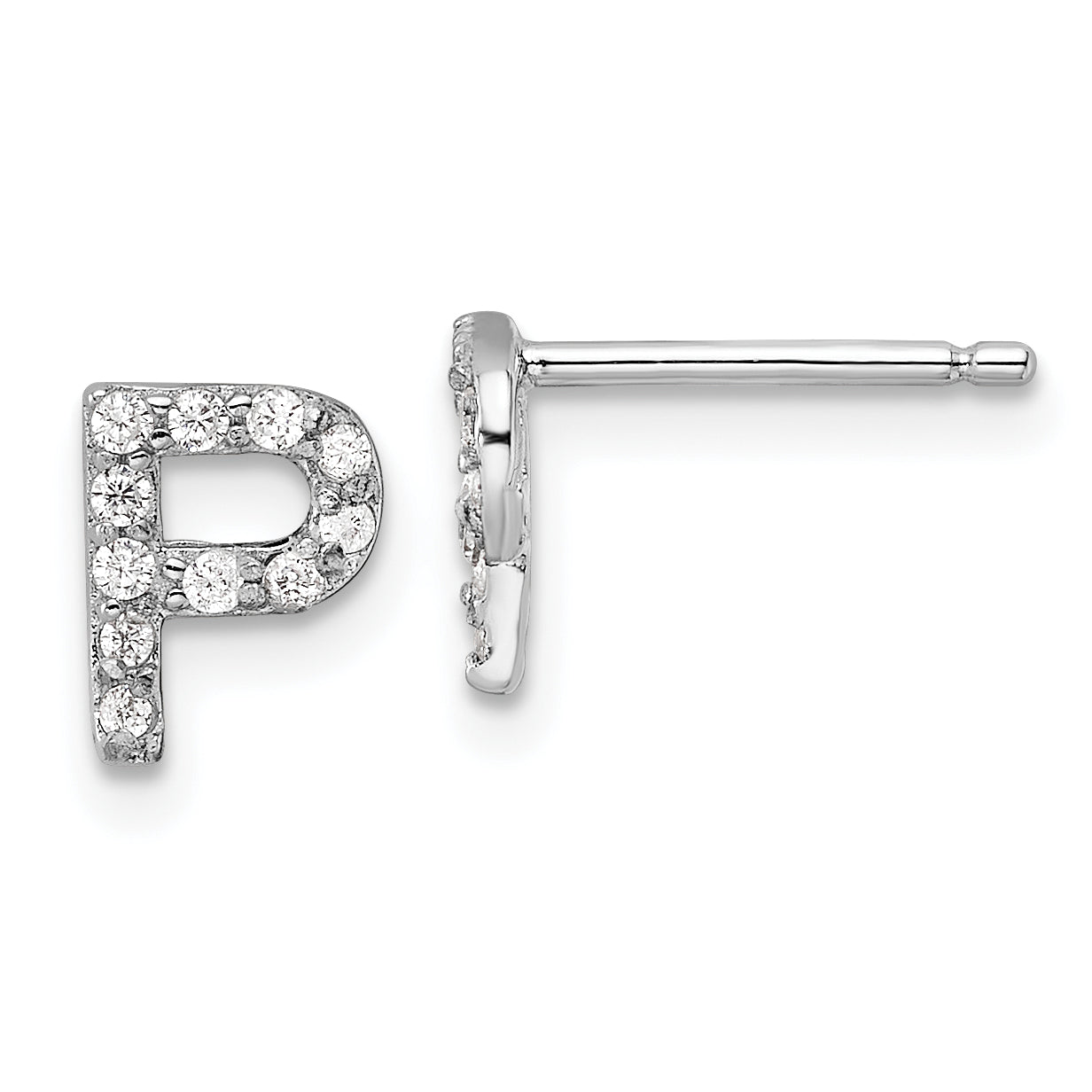 Cheryl M Sterling Silver Rhodium-plated Polished Letter P CZ Initial Post Earrings Main image