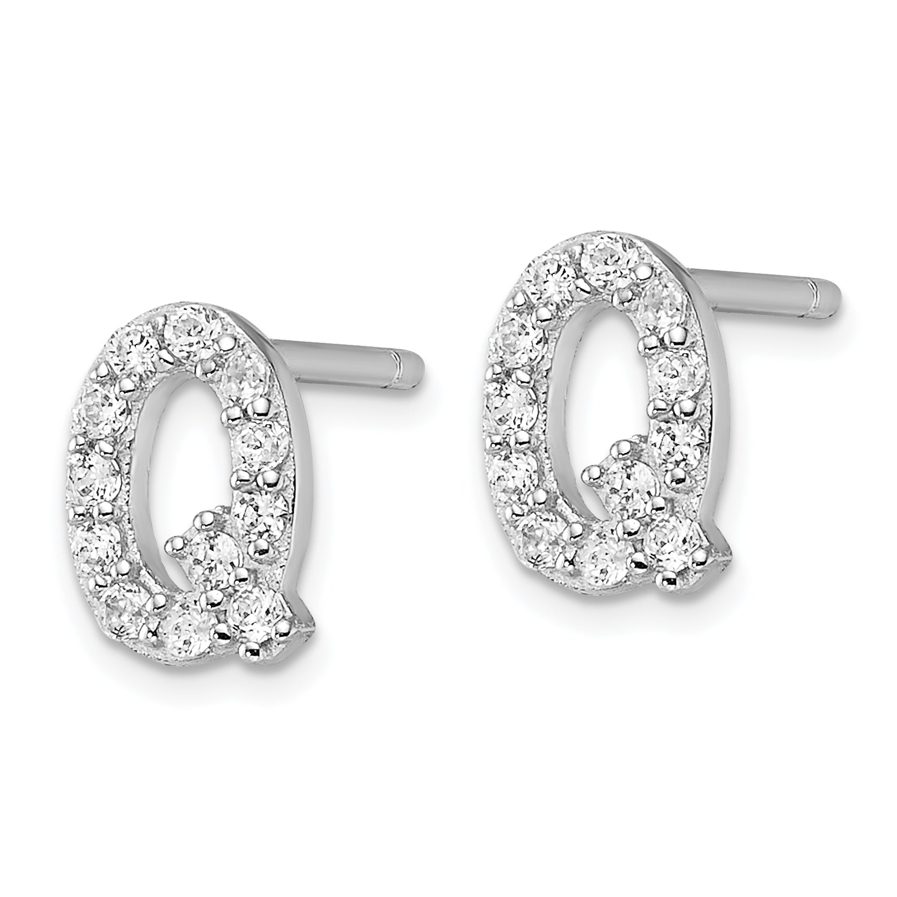 Cheryl M Sterling Silver Rhodium-plated Polished Letter Q CZ Initial Post Earrings Secondary image
