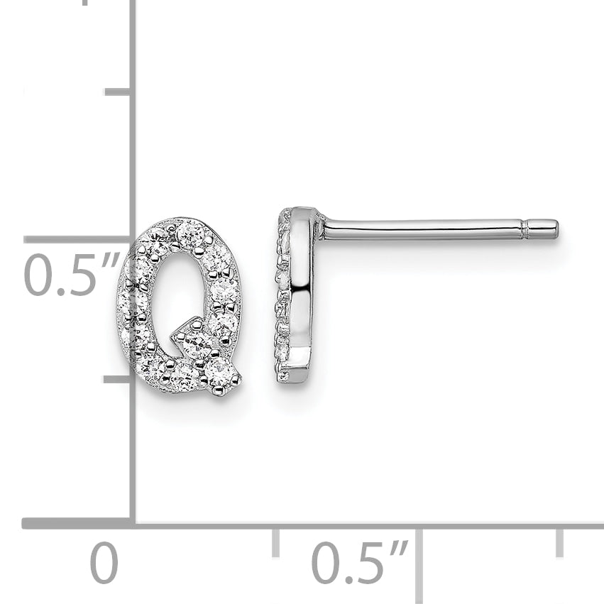 Cheryl M Sterling Silver Rhodium-plated Polished Letter Q CZ Initial Post Earrings