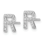 Cheryl M Sterling Silver Rhodium-plated Polished Letter R CZ Initial Post Earrings
