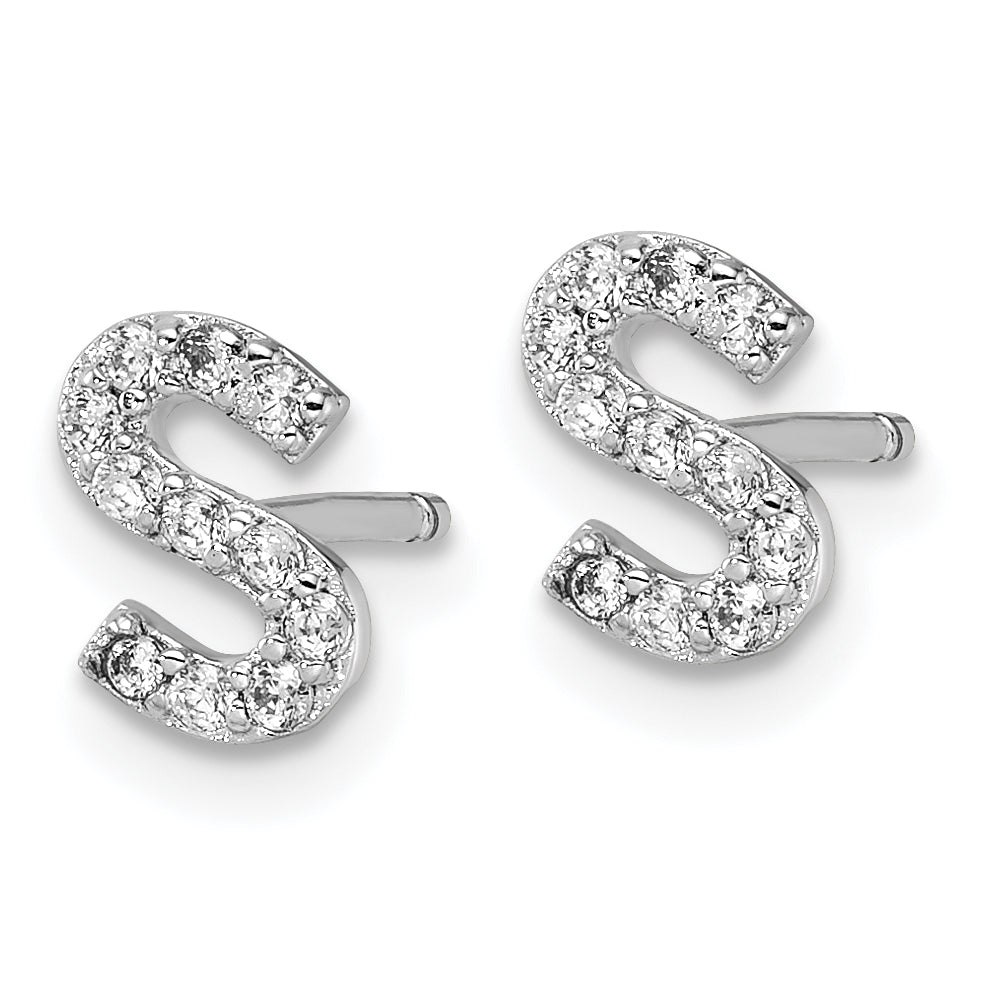 Cheryl M Sterling Silver Rhodium-plated Polished Letter S CZ Initial Post Earrings Secondary image