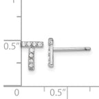 Cheryl M Sterling Silver Rhodium-plated Polished Letter T CZ Initial Post Earrings