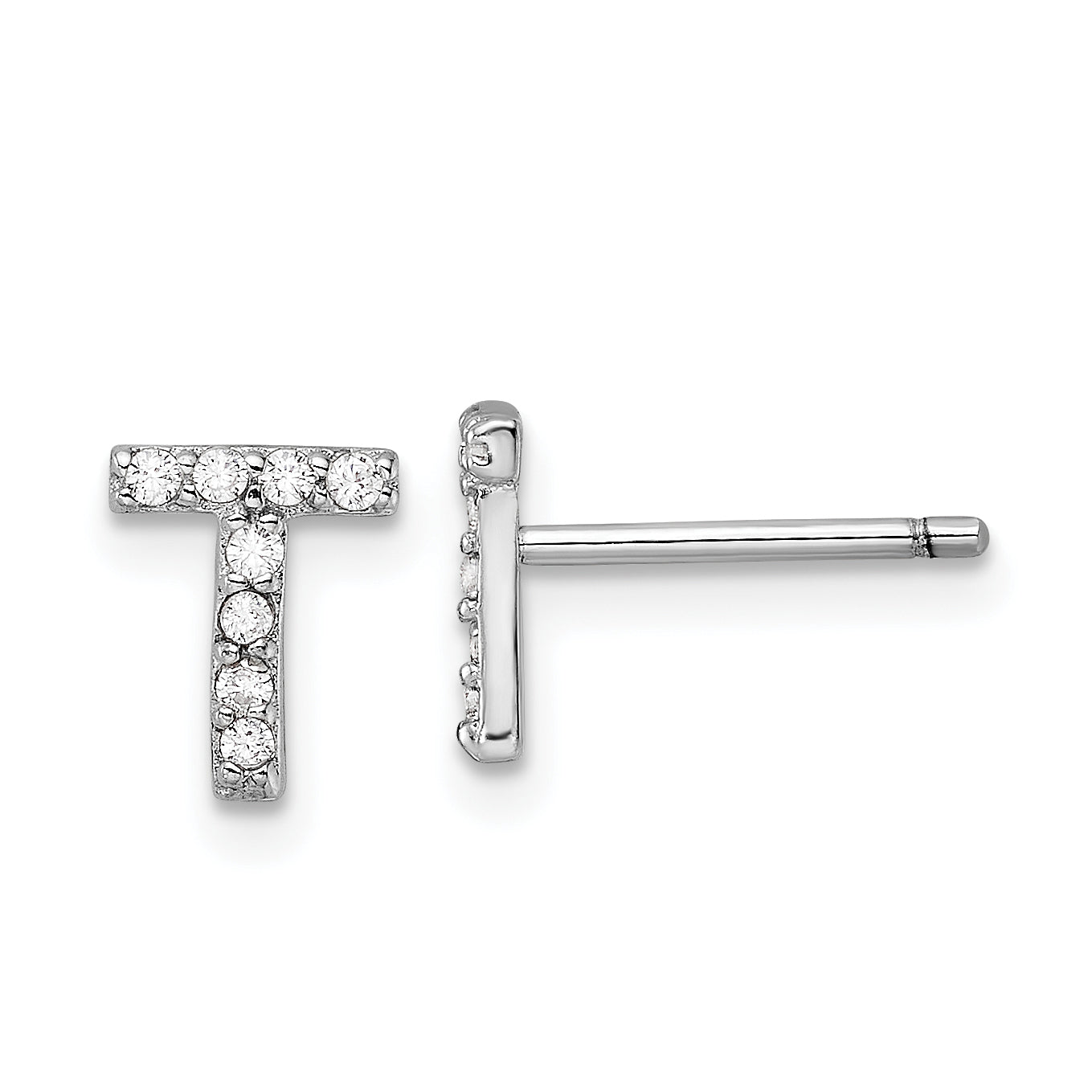 Cheryl M Sterling Silver Rhodium-plated Polished Letter T CZ Initial Post Earrings Main image