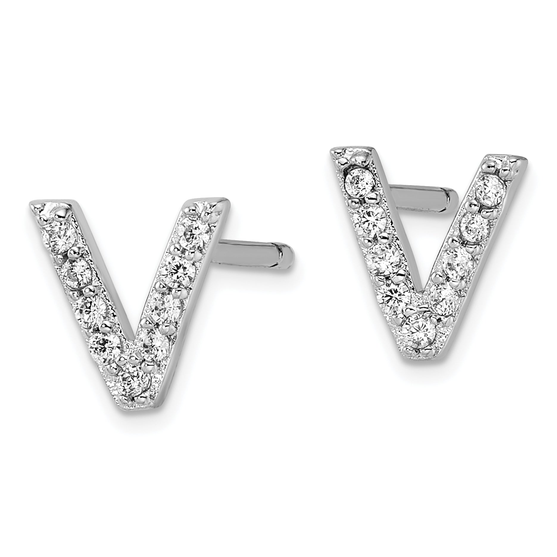 Cheryl M Sterling Silver Rhodium-plated Polished Letter V CZ Initial Post Earrings Secondary image