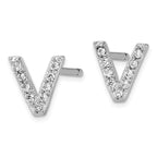 Cheryl M Sterling Silver Rhodium-plated Polished Letter V CZ Initial Post Earrings