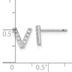 Cheryl M Sterling Silver Rhodium-plated Polished Letter V CZ Initial Post Earrings