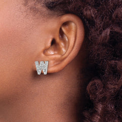 Cheryl M Sterling Silver Rhodium-plated Polished Letter W CZ Initial Post Earrings