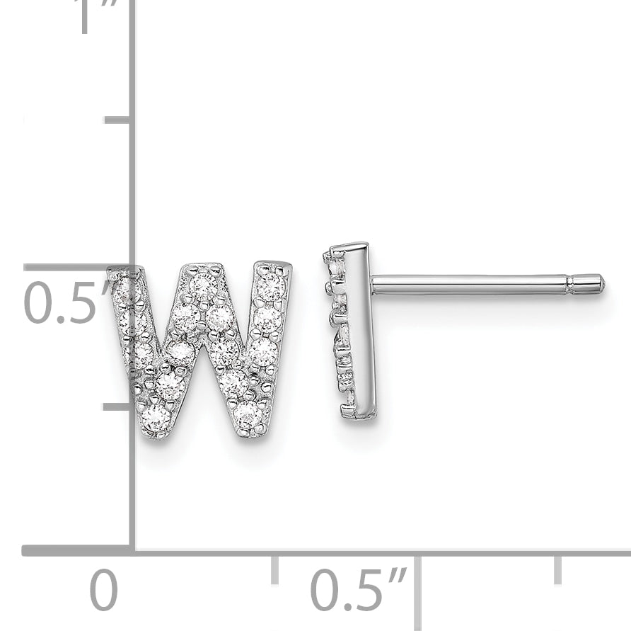 Cheryl M Sterling Silver Rhodium-plated Polished Letter W CZ Initial Post Earrings