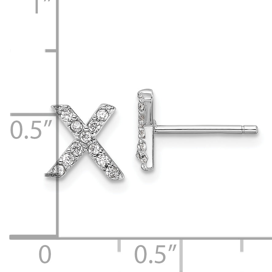 Cheryl M Sterling Silver Rhodium-plated Polished Letter X CZ Initial Post Earrings