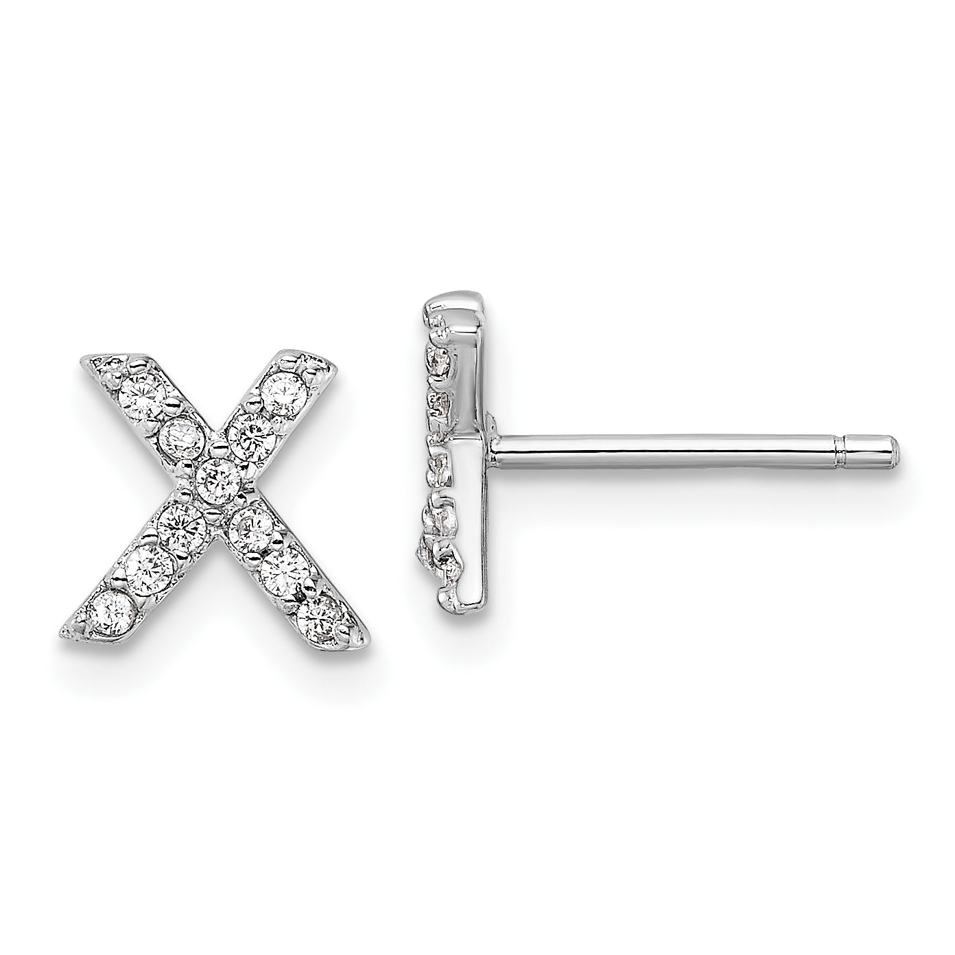 Cheryl M Sterling Silver Rhodium-plated Polished Letter X CZ Initial Post Earrings Main image
