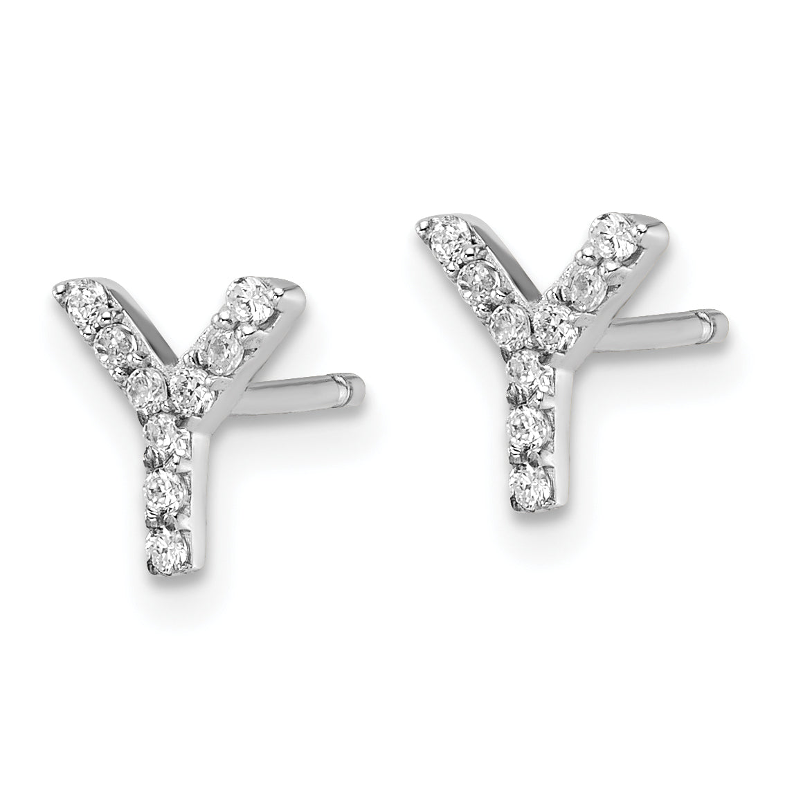 Cheryl M Sterling Silver Rhodium-plated Polished Letter Y CZ Initial Post Earrings