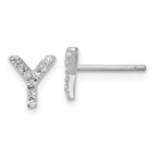 Cheryl M Sterling Silver Rhodium-plated Polished Letter Y CZ Initial Post Earrings