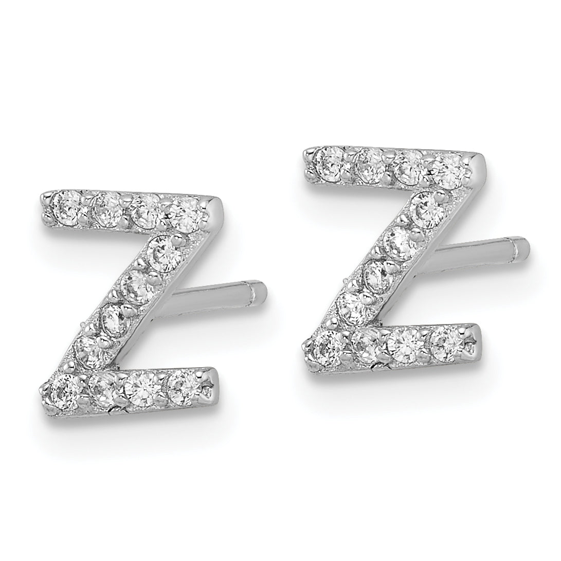 Cheryl M Sterling Silver Rhodium-plated Polished Letter Z CZ Initial Post Earrings Secondary image