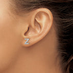 Cheryl M Sterling Silver Rhodium-plated Polished Letter Z CZ Initial Post Earrings