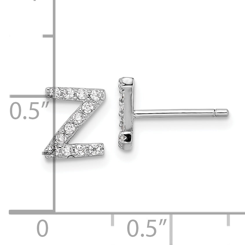 Cheryl M Sterling Silver Rhodium-plated Polished Letter Z CZ Initial Post Earrings