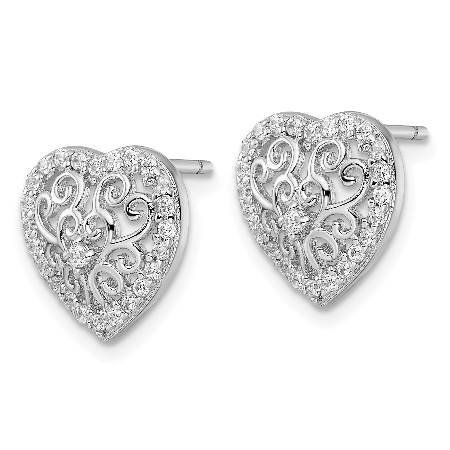 Cheryl M Sterling Silver Rhodium-plated Polished CZ Filigree Heart Post Earrings Secondary image
