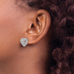 Cheryl M Sterling Silver Rhodium-plated Polished CZ Filigree Heart Post Earrings