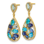 Cheryl M Sterling Silver Gold-plated Polished Blue Glass and CZ Fancy Teardrop Post Dangle Earrings