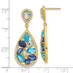 Cheryl M Sterling Silver Gold-plated Polished Blue Glass and CZ Fancy Teardrop Post Dangle Earrings