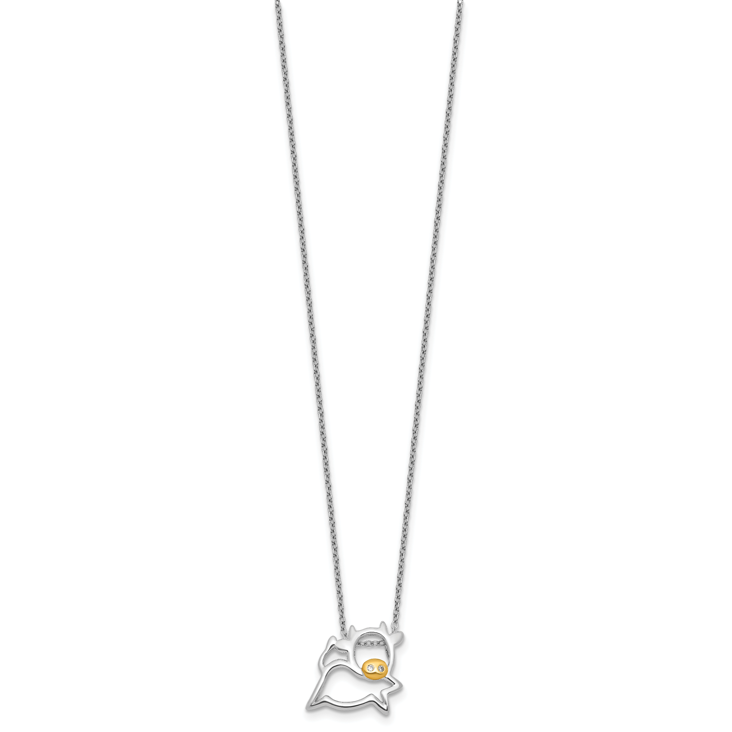 Cheryl M Sterling Silver Rhodium and Gold-plated Polished CZ Cow 16 Inch with 2 Inch Extension Necklace Secondary image
