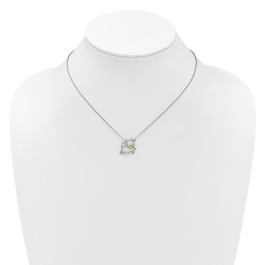 Cheryl M Sterling Silver Rhodium and Gold-plated Polished CZ Cow 16 Inch with 2 Inch Extension Necklace