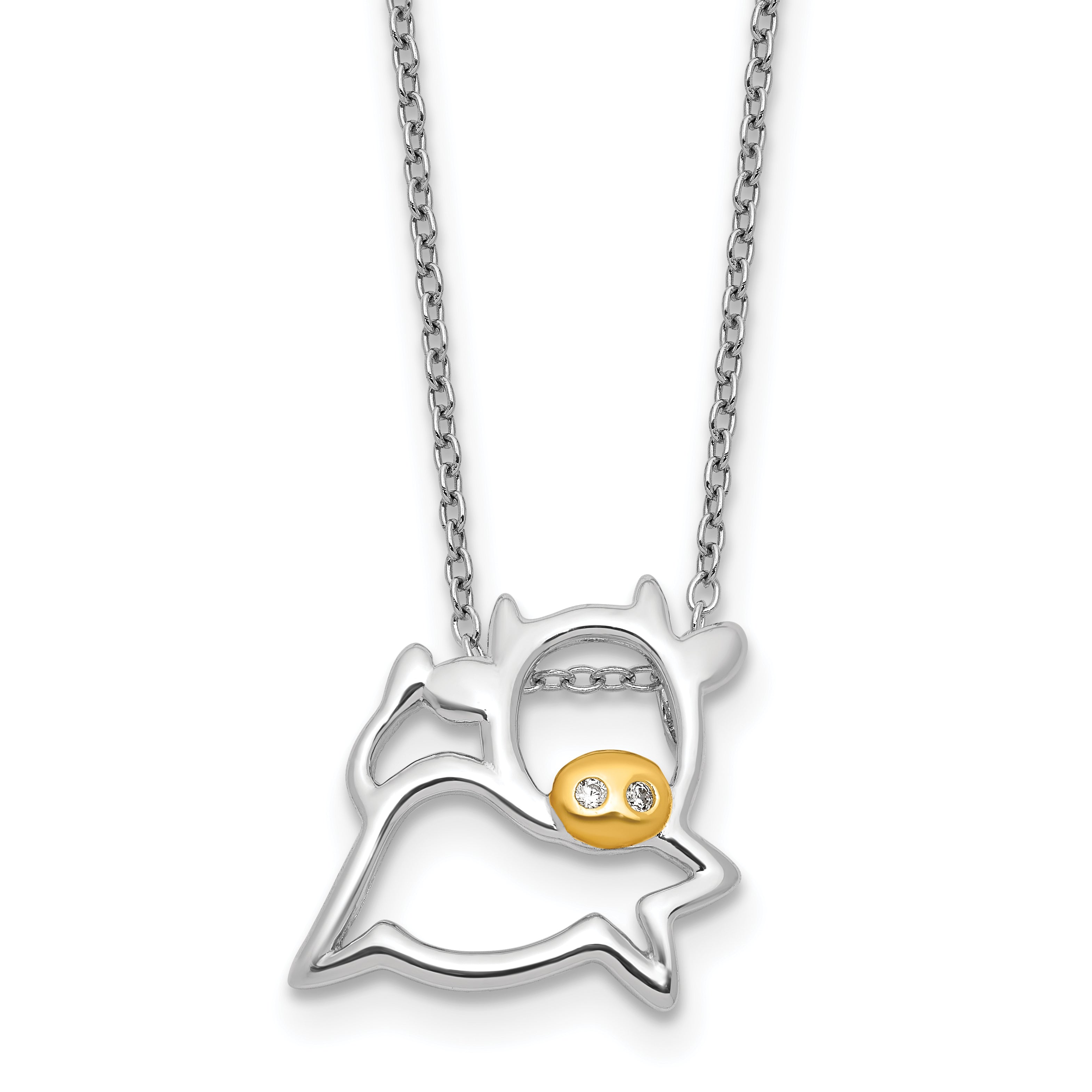 Cheryl M Sterling Silver Rhodium and Gold-plated Polished CZ Cow 16 Inch with 2 Inch Extension Necklace Main image