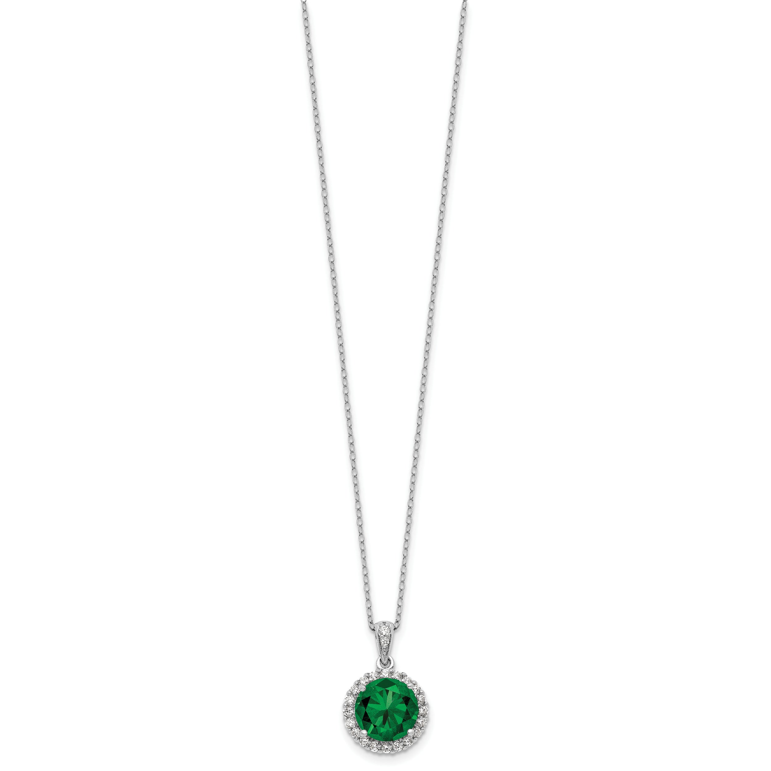 Cheryl M Sterling Silver Rhodium-plated Polished Green and White CZ Halo Circle 16 Inch with 2 Inch Extension Necklace