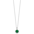 Cheryl M Sterling Silver Rhodium-plated Polished Green and White CZ Halo Circle 16 Inch with 2 Inch Extension Necklace