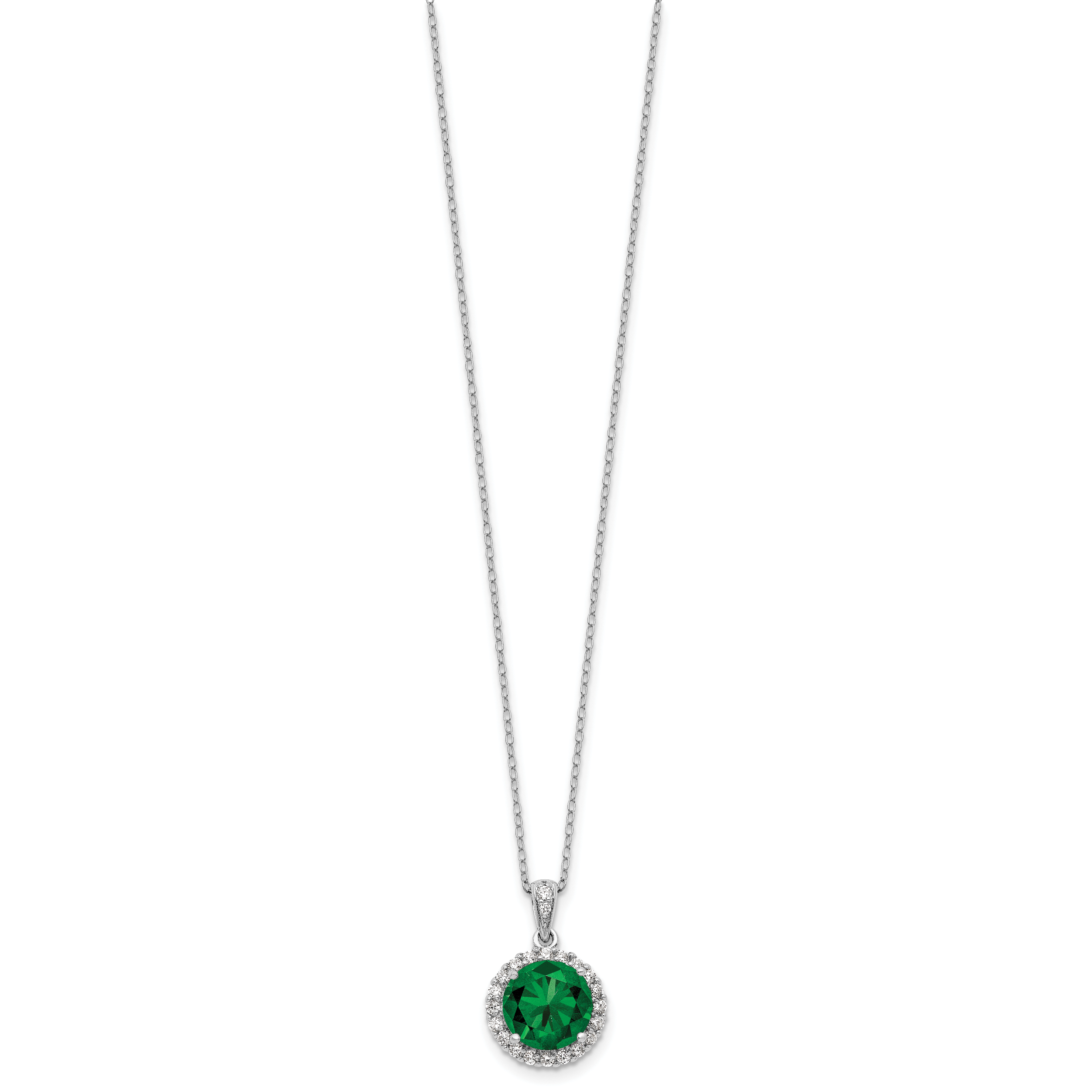 Cheryl M Sterling Silver Rhodium-plated Polished Green and White CZ Halo Circle 16 Inch with 2 Inch Extension Necklace