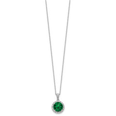 Cheryl M Sterling Silver Rhodium-plated Polished Green and White CZ Halo Circle 16 Inch with 2 Inch Extension Necklace