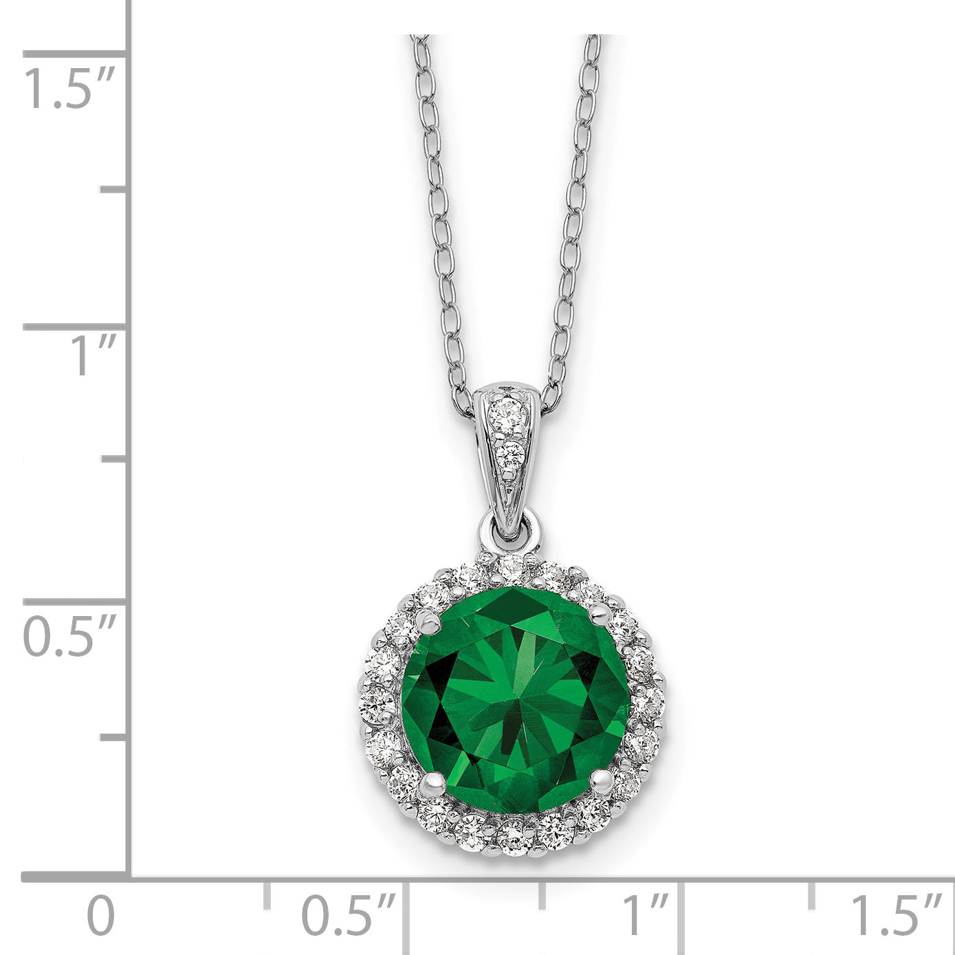 Cheryl M Sterling Silver Rhodium-plated Polished Green and White CZ Halo Circle 16 Inch with 2 Inch Extension Necklace