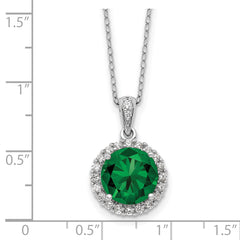 Cheryl M Sterling Silver Rhodium-plated Polished Green and White CZ Halo Circle 16 Inch with 2 Inch Extension Necklace
