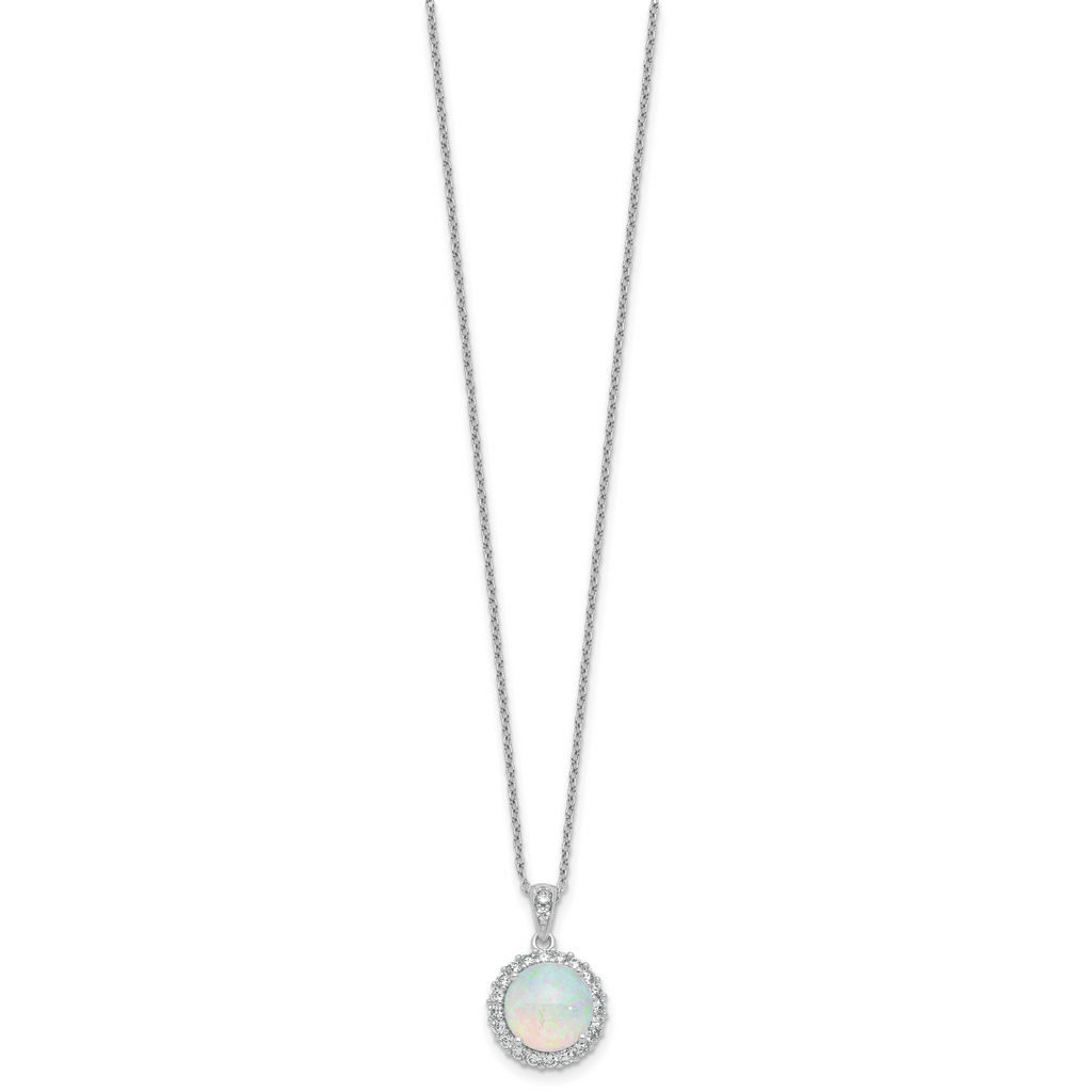 Cheryl M Sterling Silver Rhodium-plated Polished Lab Created Opal and CZ Halo Circle 16 Inch with 2 Inch Extension Necklace