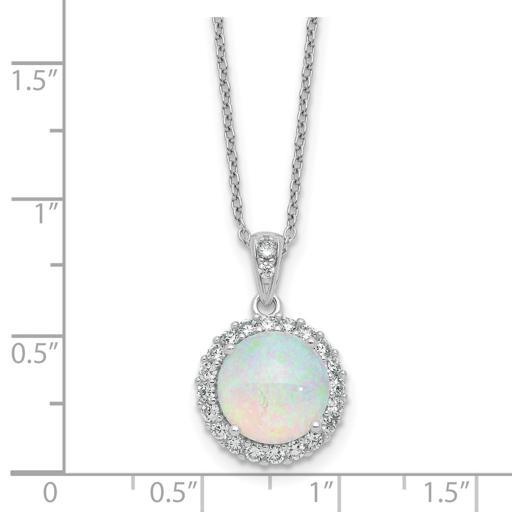 Cheryl M Sterling Silver Rhodium-plated Polished Lab Created Opal and CZ Halo Circle 16 Inch with 2 Inch Extension Necklace