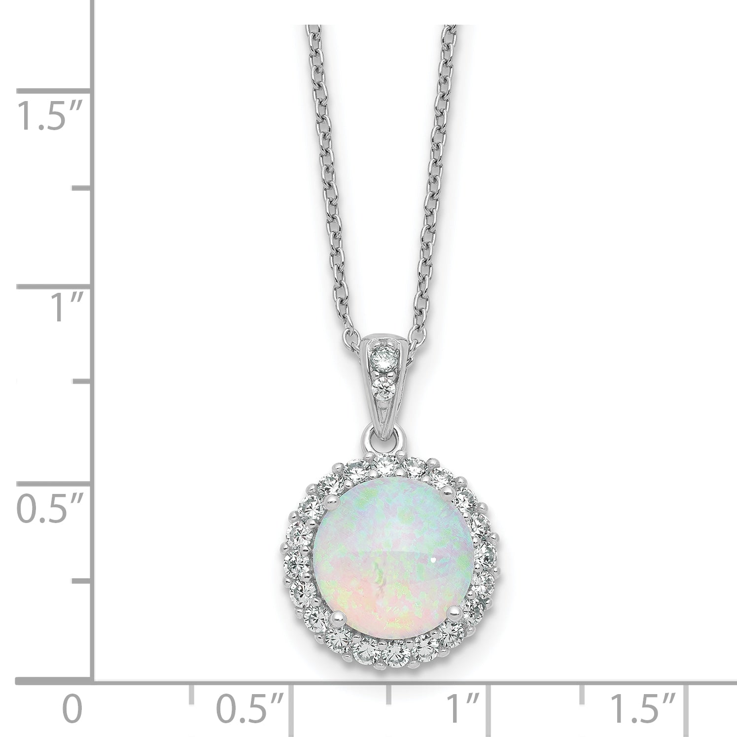 Cheryl M Sterling Silver Rhodium-plated Polished Lab Created Opal and CZ Halo Circle 16 Inch with 2 Inch Extension Necklace