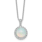 Cheryl M Sterling Silver Rhodium-plated Polished Lab Created Opal and CZ Halo Circle 16 Inch with 2 Inch Extension Necklace